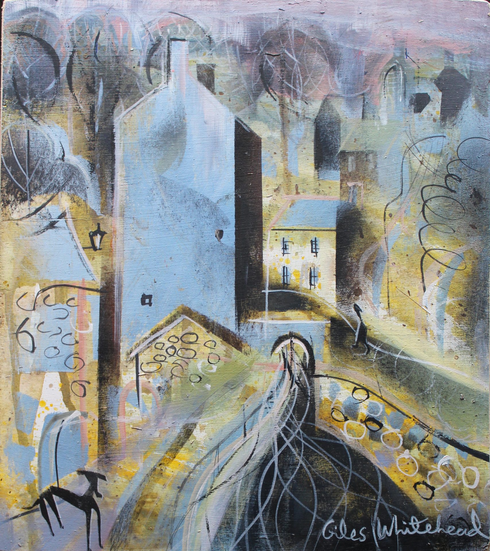 Riverside Village Acrylic on Wood£265 by Giles Whitehead